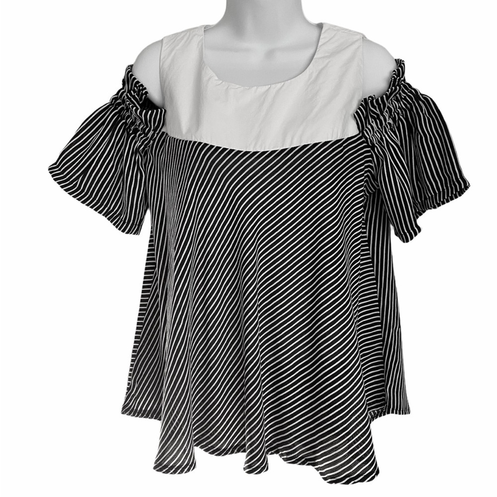 Michaela Stripe Open Cold Shoulder Blouse Large